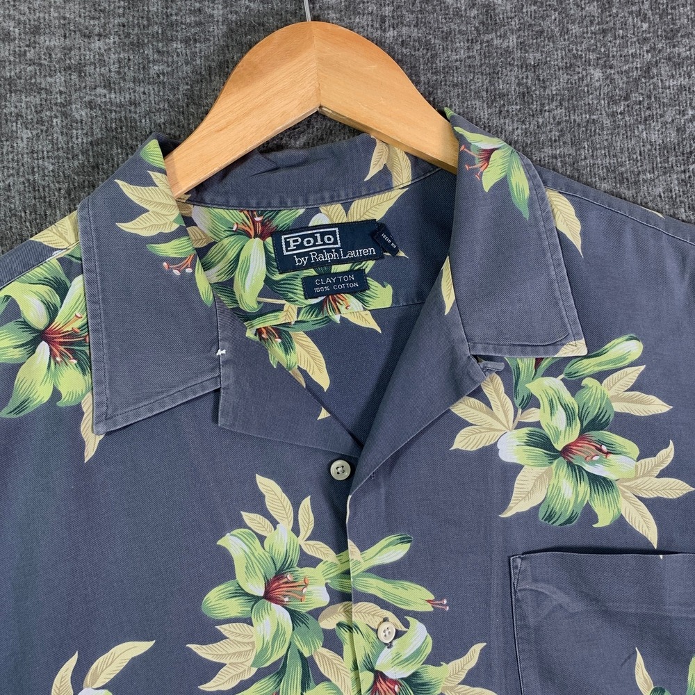Vintage Polo Ralph Lauren Shirt Men XL Clayton Hawaiian Camp Loop Collar Floral